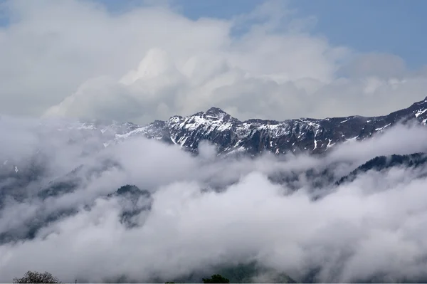 Suiza, la vista de los Alpes en las densas nubes blancas y la niebla —  Fotos de Stock
