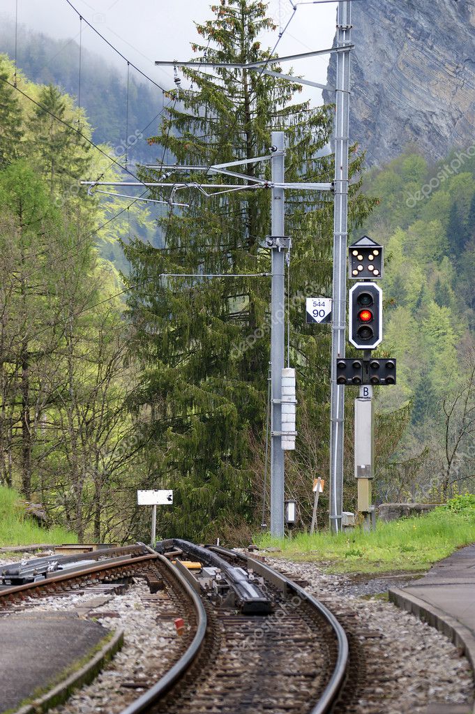 Switzerland, Alps, rails and railway semaphore highlands railroad