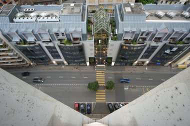 View of the main street of the city from the top floor Montreux hotels, Swi clipart