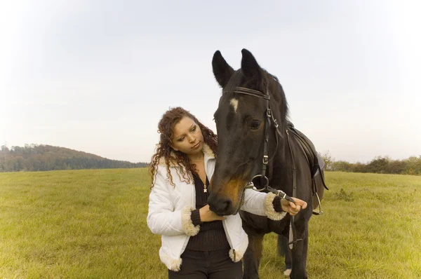 Equestrienne and horse. — Stock Photo, Image