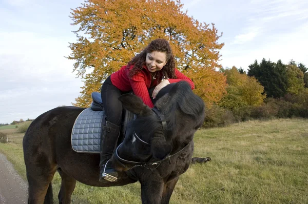 Equestrienne and horse. — Stock Photo, Image
