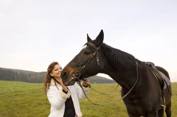 女骑士和马. — 图库照片