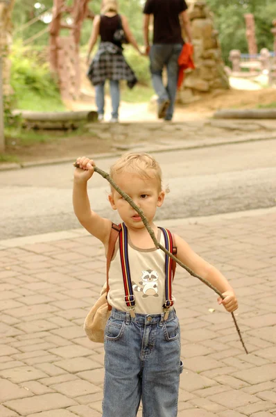 Kind met een takje. — Stockfoto