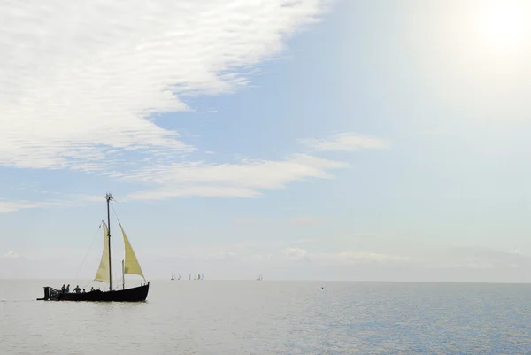 Old ship sails in sea — Stok fotoğraf