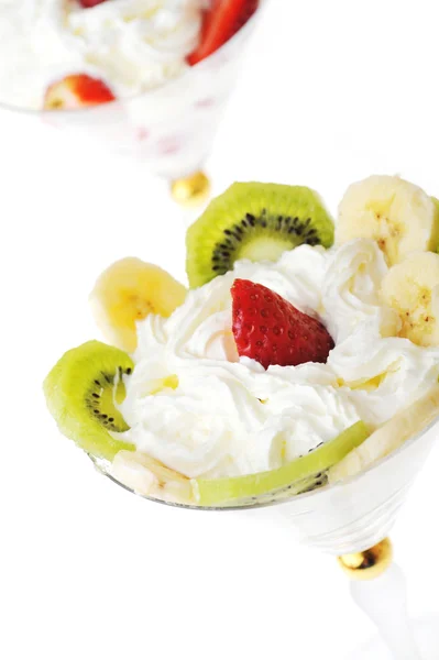 Fruit with whipped cream — Stock Photo, Image