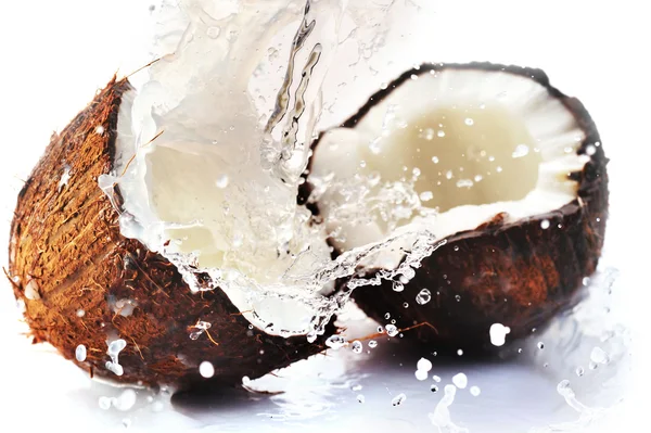 Cracked coconut with splash — Stock Photo, Image