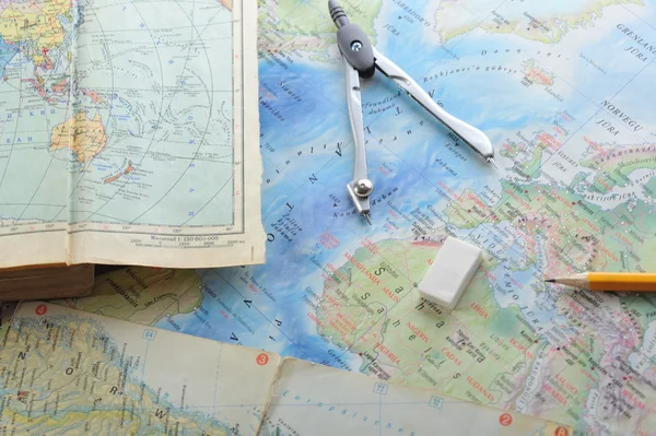 지도 및 pensil — 스톡 사진