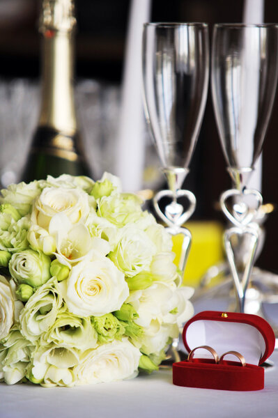 Candles and wedding bouquet