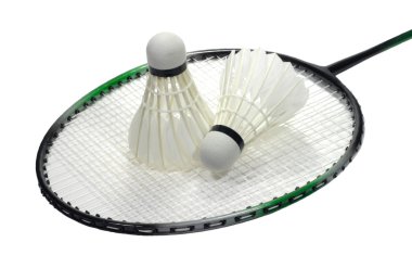 Badminton racquet with volans over white clipart