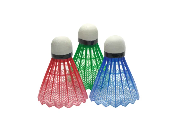 Três cores badminton shuttlecocks — Fotografia de Stock