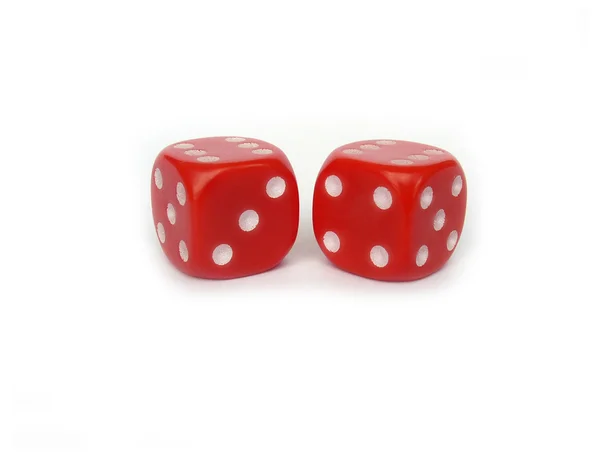 stock image Two red game dice isolated on white