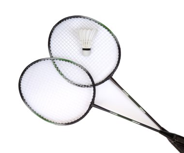 Beyaz raketle ile iki badminton raket