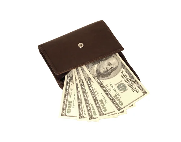 Dólares americanos en cartera marrón abierta — Foto de Stock