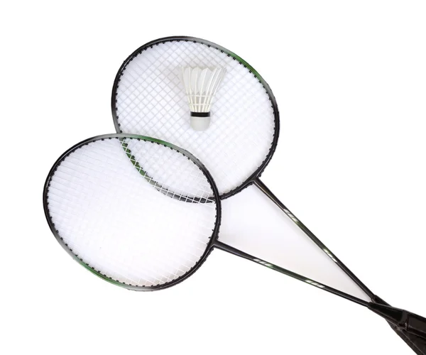 Twee badminton rackets met witte shuttle — Stockfoto