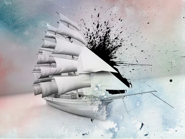 Het schip op abstracte achtergrond — Stockfoto