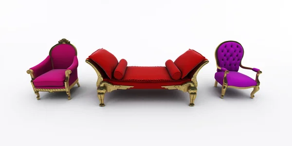 Innenarchitektur Sessel und Sofa isoliert auf weiß — Stockfoto