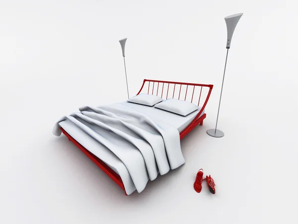 흰색 절연 인테리어 디자인 침대 — 스톡 사진