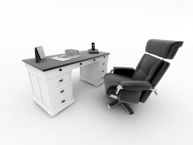 beyaz izole ofis mobilyaları
