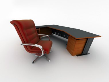 Ofis Masası ve koltuğu üzerinde beyaz izole