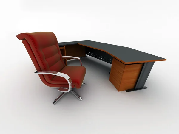Mesa de oficina y sillón aislados en blanco — Foto de Stock
