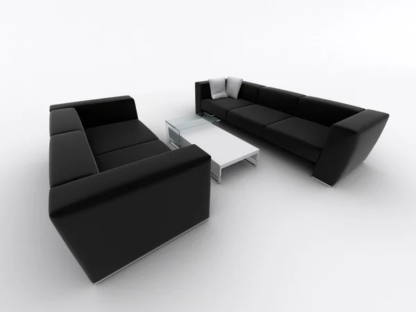 Czarna kanapa i stół — Zdjęcie stockowe
