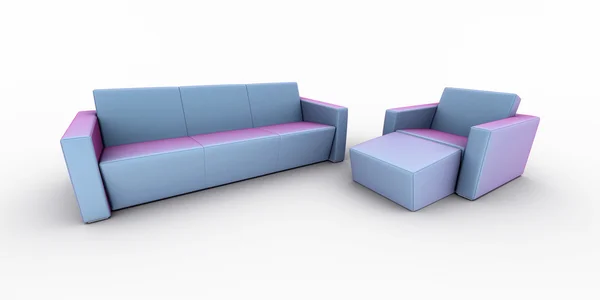 Canapé design intérieur et fauteuil isolés sur blanc — Photo