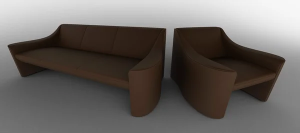 Canapé design intérieur et fauteuil isolés sur blanc — Photo