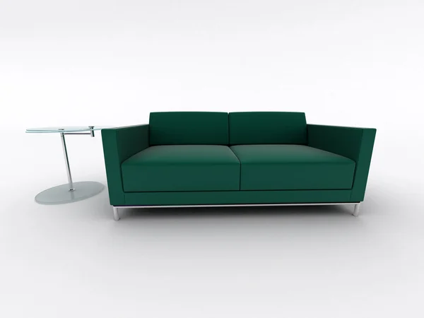 Canapé design intérieur et table isolée sur blanc — Photo