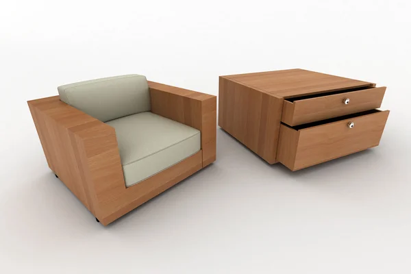 Дизайн интерьера кресла и тумбочки изолированы на белом — стоковое фото