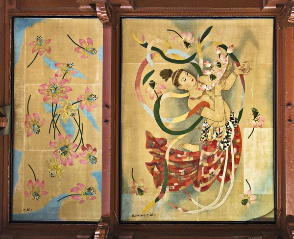 Buddyjski świątyni pułap malarstwo — Zdjęcie stockowe