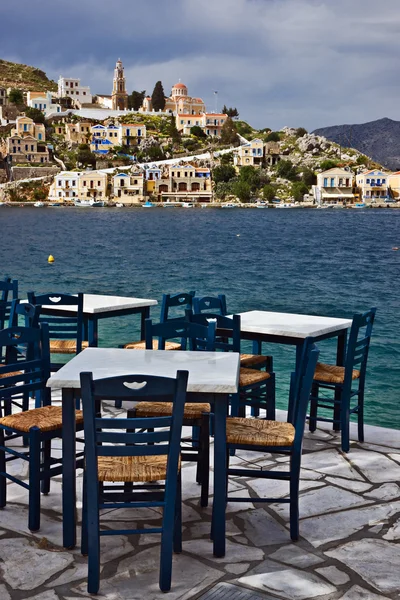 Seaside kahvesi, symi, Yunanistan — Stok fotoğraf