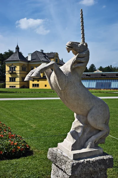 Unicorn statue in the Hellbrunn Palace — Stock Photo, Image