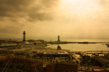 Port of Barcelona. Sunset clipart