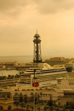 Cable car tower in Barcelona port clipart