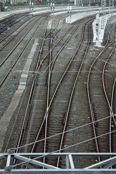 Railroad tracks and catenary — Stock Photo, Image