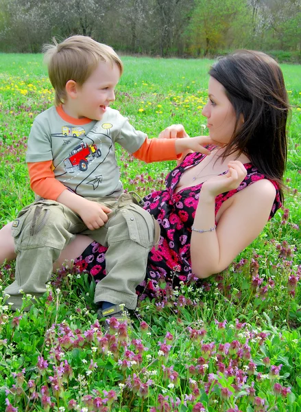 Mum and the son on a walk — Stock Photo, Image