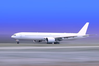 White plane on runway clipart