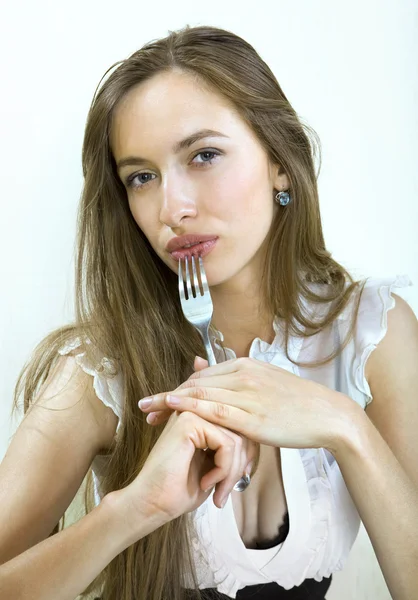 Portrait of girl with fork — Stock Photo, Image