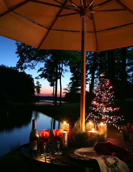 stock image Romantic Candlelit Dinner by the Lake