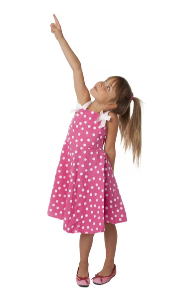 Söt flickebarn som pekar uppåt — Stockfoto