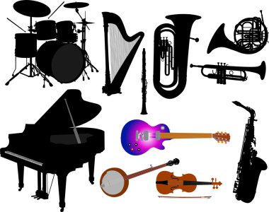 Music instruments vector silhouettes clipart