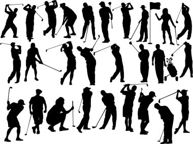 Collection of golfers vector silhouettes clipart