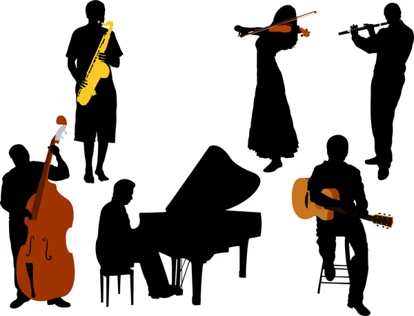 Musiciens silhouette vecteur — Image vectorielle