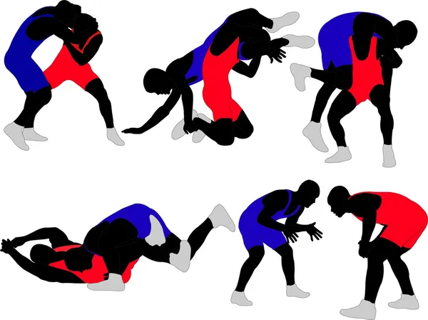 Güreşçiler silhouettes — Stok Vektör