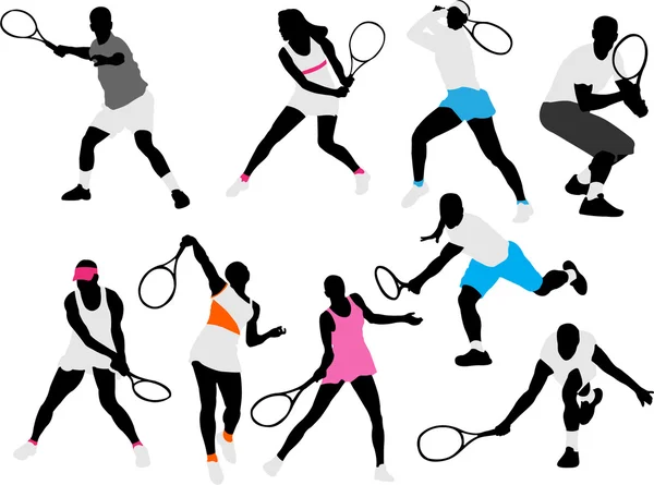 Σιλουέτες τους παίκτες τένις — Διανυσματικό Αρχείο