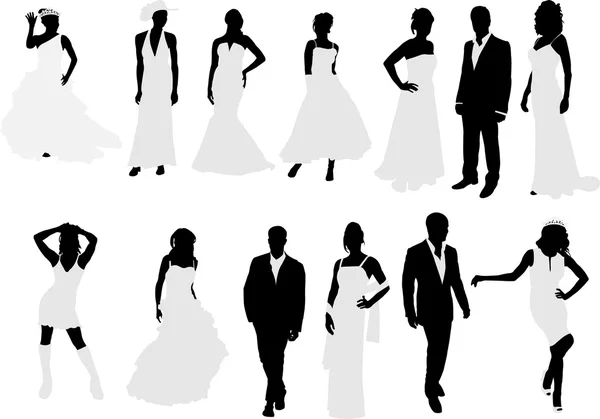Bräute und Bräutigame Kollektion Silhouetten — Stockvektor