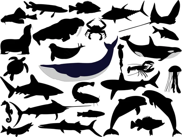 Samling av vattenlevande djur vektor si Royaltyfria illustrationer