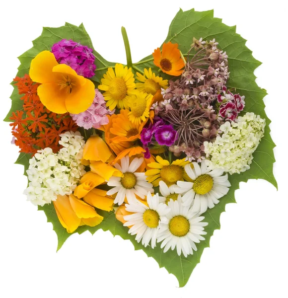 Green heart with flowers — Stock Photo, Image