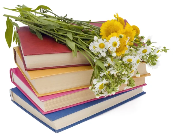 Kır çiçekleri ve eski kitaplar — Stok fotoğraf