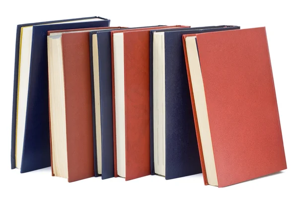 Drie blauwe en drie rode oude boeken — Stockfoto